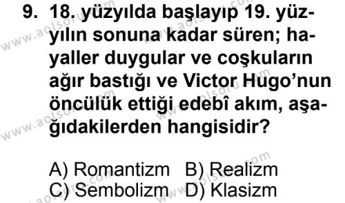 Türk Edebiyatı 5 Dersi 2011-2012 Yılı 1. Dönem Sınavı 9. Soru