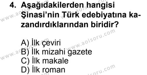 Türk Edebiyatı 5 Dersi 2011 - 2012 Yılı 2. Dönem Sınav Soruları 4. Soru