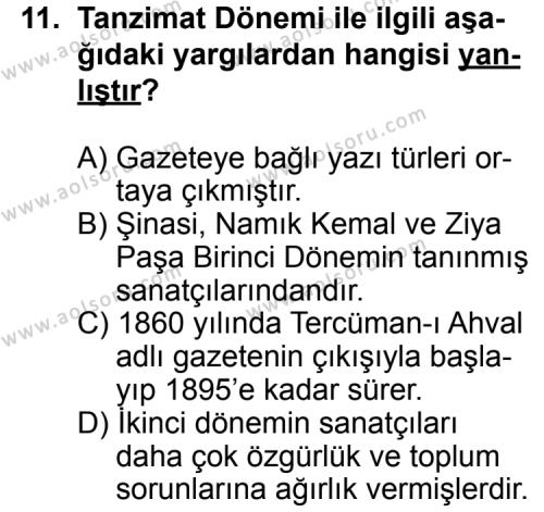 Türk Edebiyatı 5 Dersi 2011-2012 Yılı 2. Dönem Sınavı 11. Soru