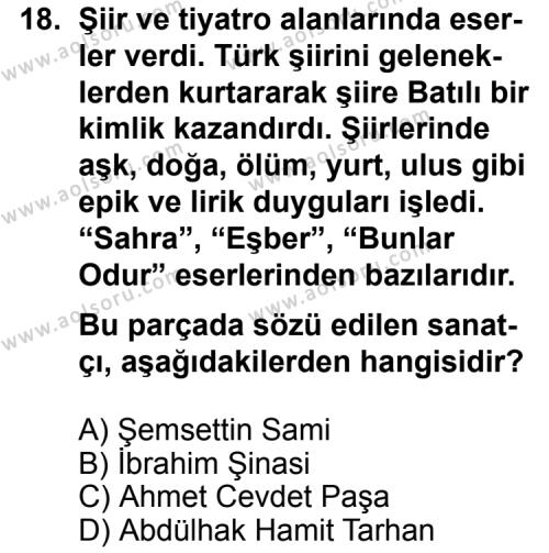 Türk Edebiyatı 5 Dersi 2012-2013 Yılı 1. Dönem Sınavı 18. Soru