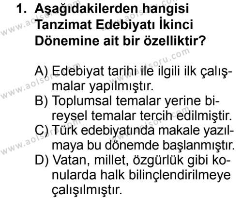 Türk Edebiyatı 5 Dersi 2012 - 2013 Yılı 2. Dönem Sınav Soruları 1. Soru