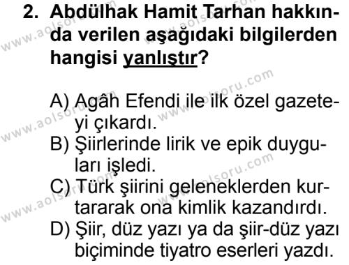 Türk Edebiyatı 5 Dersi 2012 - 2013 Yılı 2. Dönem Sınav Soruları 2. Soru