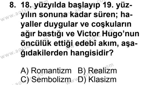 Türk Edebiyatı 5 Dersi 2012-2013 Yılı 2. Dönem Sınavı 8. Soru