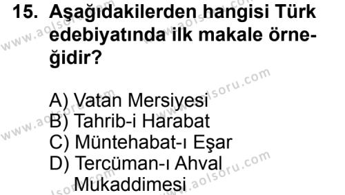 Türk Edebiyatı 5 Dersi 2012-2013 Yılı 2. Dönem Sınavı 15. Soru