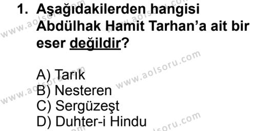 Türk Edebiyatı 5 Dersi 2013 - 2014 Yılı 1. Dönem Sınav Soruları 1. Soru