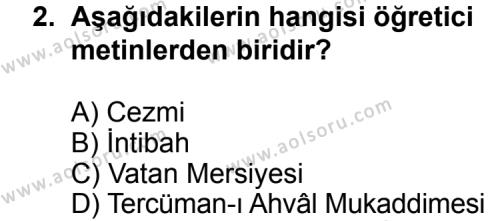 Türk Edebiyatı 5 Dersi 2013 - 2014 Yılı 1. Dönem Sınav Soruları 2. Soru