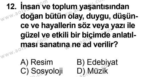 Türk Edebiyatı 5 Dersi 2013-2014 Yılı 1. Dönem Sınavı 12. Soru