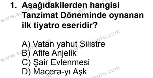 Türk Edebiyatı 5 Dersi 2013 - 2014 Yılı 2. Dönem Sınav Soruları 1. Soru