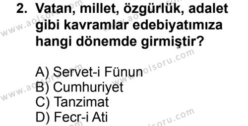 Türk Edebiyatı 5 Dersi 2013 - 2014 Yılı 2. Dönem Sınav Soruları 2. Soru