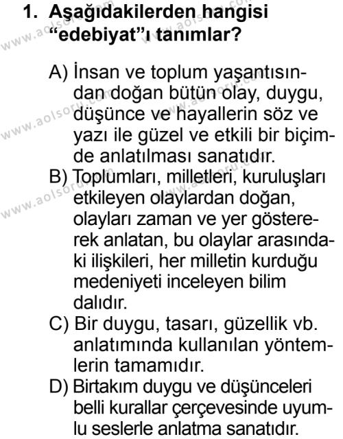 Türk Edebiyatı 5 Dersi 2013 - 2014 Yılı 3. Dönem Sınav Soruları 1. Soru
