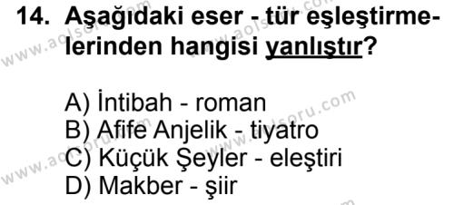 Türk Edebiyatı 5 Dersi 2013-2014 Yılı 3. Dönem Sınavı 14. Soru