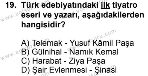 Türk Edebiyatı 5 Dersi 2013-2014 Yılı 3. Dönem Sınavı 19. Soru