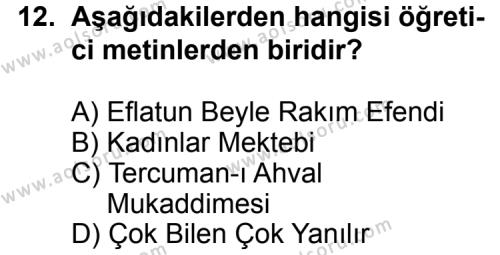 Türk Edebiyatı 5 Dersi 2014-2015 Yılı 1. Dönem Sınavı 12. Soru