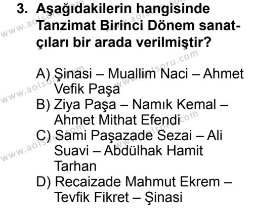 Türk Edebiyatı 5 Dersi 2014 - 2015 Yılı 2. Dönem Sınav Soruları 3. Soru