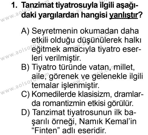 Türk Edebiyatı 5 Dersi 2014 - 2015 Yılı 3. Dönem Sınav Soruları 1. Soru