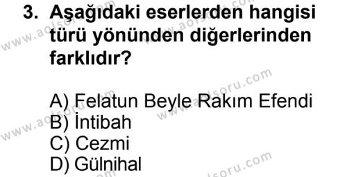 Türk Edebiyatı 5 Dersi 2014 - 2015 Yılı Ek Sınav Soruları 3. Soru