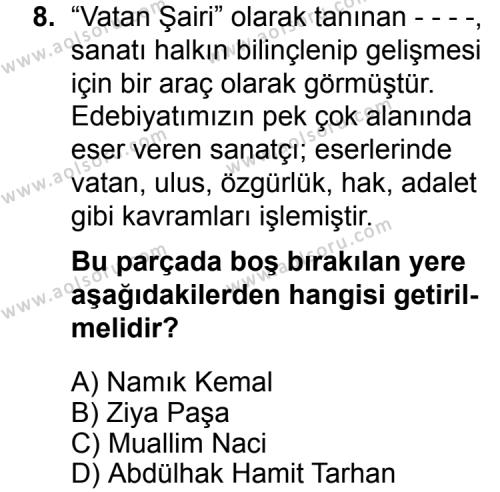 Türk Edebiyatı 5 Dersi 2015-2016 Yılı 1. Dönem Sınavı 8. Soru