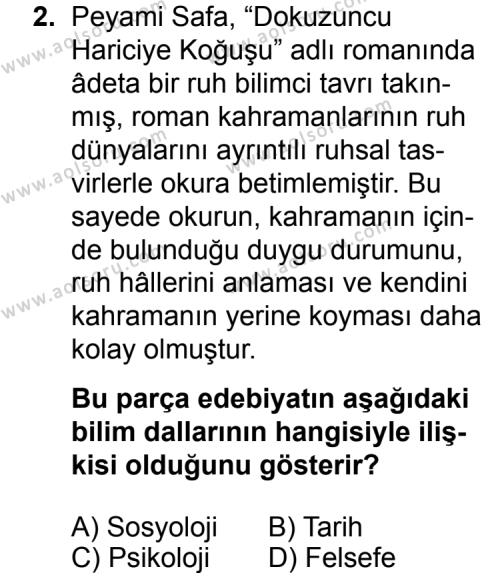 Türk Edebiyatı 5 Dersi 2015 - 2016 Yılı 2. Dönem Sınav Soruları 2. Soru