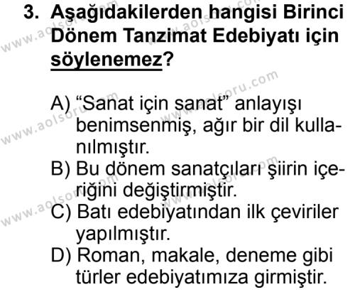 Türk Edebiyatı 5 Dersi 2015 - 2016 Yılı 2. Dönem Sınav Soruları 3. Soru