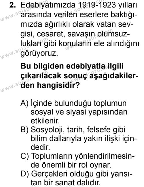 Türk Edebiyatı 5 Dersi 2015 - 2016 Yılı 3. Dönem Sınav Soruları 2. Soru