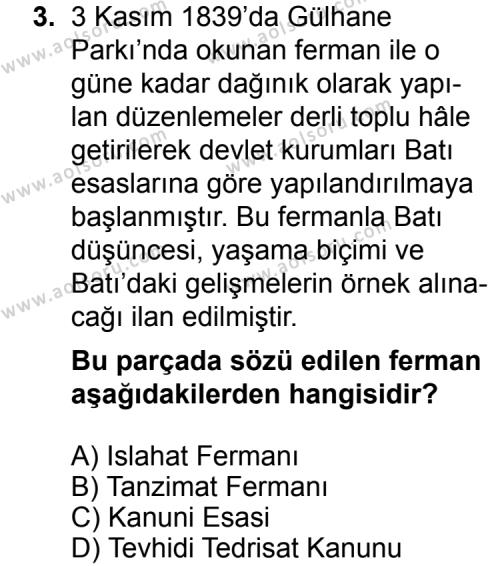 Türk Edebiyatı 5 Dersi 2015 - 2016 Yılı 3. Dönem Sınav Soruları 3. Soru