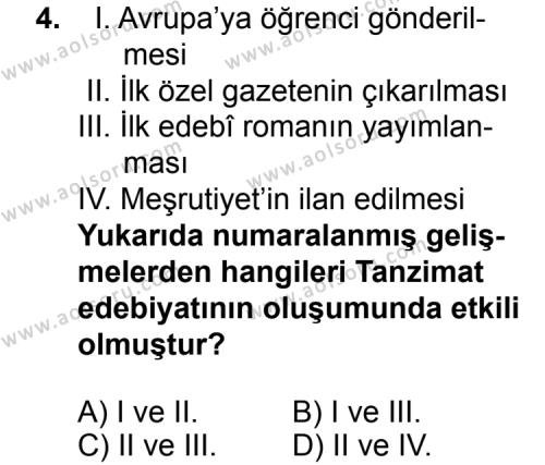 Türk Edebiyatı 5 Dersi 2015 - 2016 Yılı 3. Dönem Sınav Soruları 4. Soru