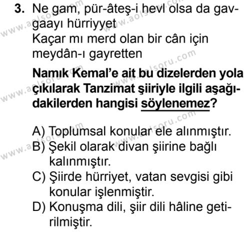 Türk Edebiyatı 5 Dersi 2016 - 2017 Yılı 3. Dönem Sınav Soruları 3. Soru