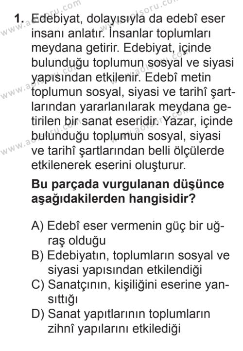 Türk Edebiyatı 5 Dersi 2016 - 2017 Yılı Ek Sınav Soruları 1. Soru