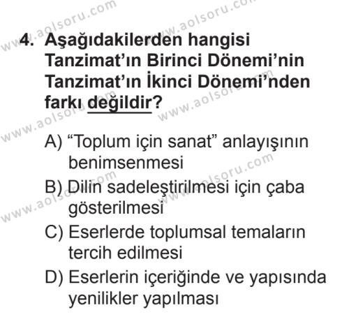 Türk Edebiyatı 5 Dersi 2017 - 2018 Yılı 3. Dönem Sınav Soruları 4. Soru