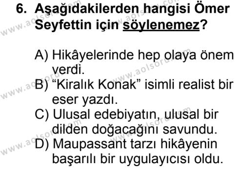 Türk Edebiyatı 6 Dersi 2011-2012 Yılı 1. Dönem Sınavı 6. Soru