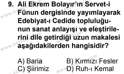 Türk Edebiyatı 6 Dersi 2011-2012 Yılı 1. Dönem Sınavı 9. Soru