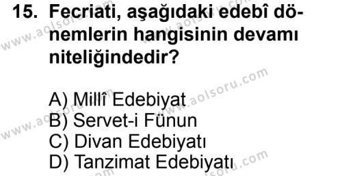 Türk Edebiyatı 6 Dersi 2011-2012 Yılı 1. Dönem Sınavı 15. Soru