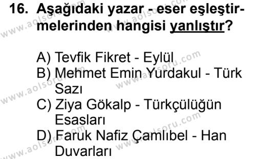 Türk Edebiyatı 6 Dersi 2011-2012 Yılı 1. Dönem Sınavı 16. Soru