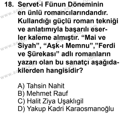 Türk Edebiyatı 6 Dersi 2011-2012 Yılı 1. Dönem Sınavı 18. Soru