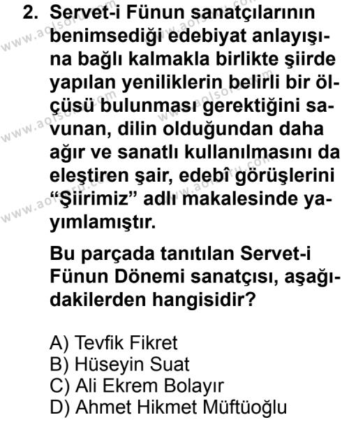 Türk Edebiyatı 6 Dersi 2011 - 2012 Yılı 3. Dönem Sınav Soruları 2. Soru