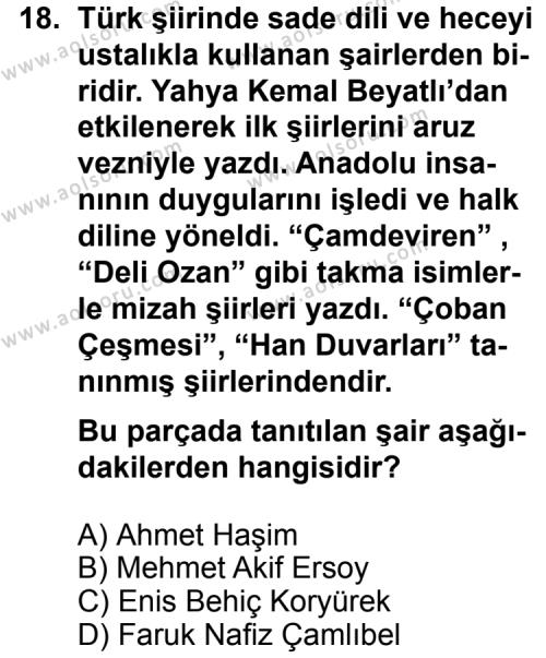 Türk Edebiyatı 6 Dersi 2011-2012 Yılı 3. Dönem Sınavı 18. Soru