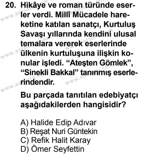 Türk Edebiyatı 6 Dersi 2011-2012 Yılı 3. Dönem Sınavı 20. Soru