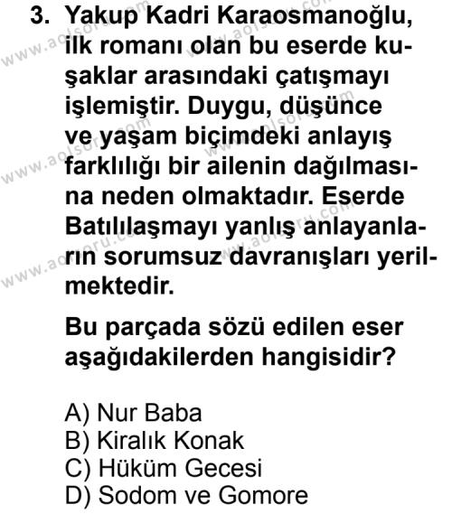 Türk Edebiyatı 6 Dersi 2012 - 2013 Yılı 1. Dönem Sınav Soruları 3. Soru