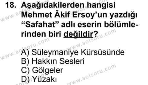 Türk Edebiyatı 6 Dersi 2012-2013 Yılı 1. Dönem Sınavı 18. Soru