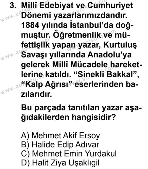 Türk Edebiyatı 6 Dersi 2012 - 2013 Yılı 2. Dönem Sınav Soruları 3. Soru