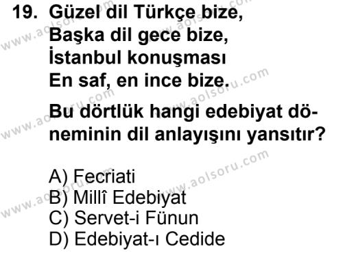 Türk Edebiyatı 6 Dersi 2012-2013 Yılı 2. Dönem Sınavı 19. Soru