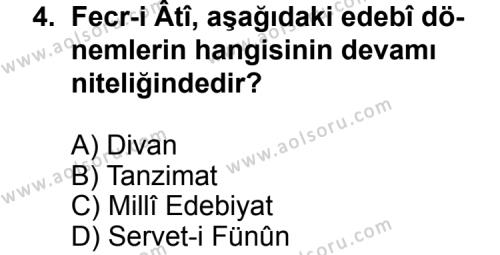 Türk Edebiyatı 6 Dersi 2012 - 2013 Yılı 3. Dönem Sınav Soruları 4. Soru