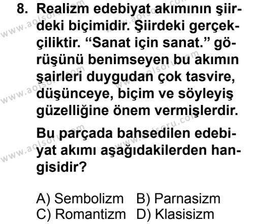 Türk Edebiyatı 6 Dersi 2013-2014 Yılı 1. Dönem Sınavı 8. Soru