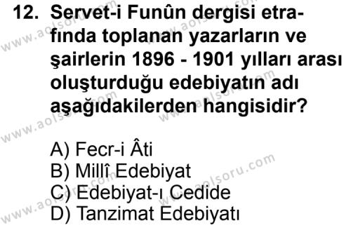 Türk Edebiyatı 6 Dersi 2013-2014 Yılı 1. Dönem Sınavı 12. Soru