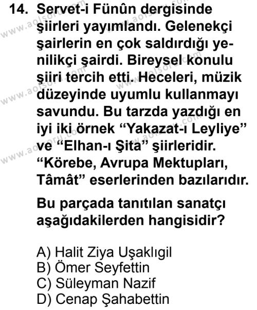 Türk Edebiyatı 6 Dersi 2013-2014 Yılı 1. Dönem Sınavı 14. Soru