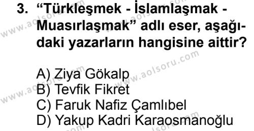 Türk Edebiyatı 6 Dersi 2013 - 2014 Yılı 2. Dönem Sınav Soruları 3. Soru