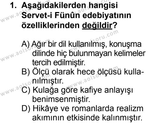 Türk Edebiyatı 6 Dersi 2013 - 2014 Yılı 3. Dönem Sınav Soruları 1. Soru