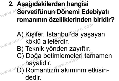 Türk Edebiyatı 6 Dersi 2014 - 2015 Yılı 1. Dönem Sınav Soruları 2. Soru