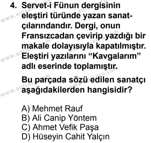 Türk Edebiyatı 6 Dersi 2014 - 2015 Yılı 1. Dönem Sınav Soruları 4. Soru