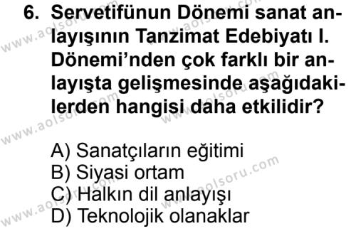 Türk Edebiyatı 6 Dersi 2014-2015 Yılı 1. Dönem Sınavı 6. Soru